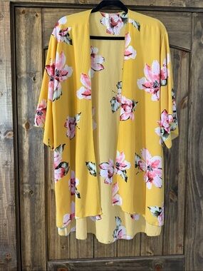 Yellow Floral Open-Front Women’s Tunic Kimono
